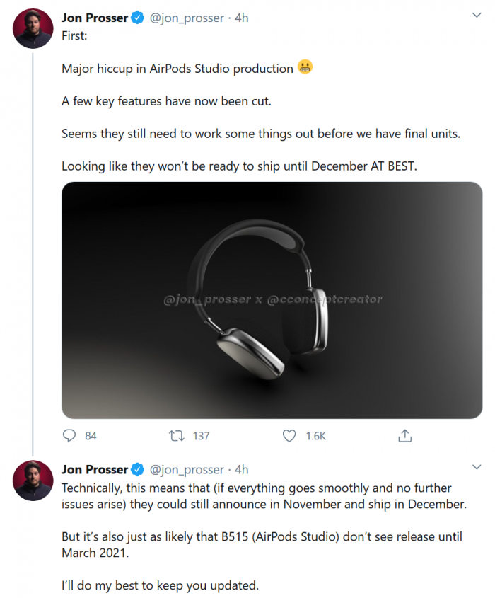 传AirPods Studio将推迟发布,AirTags预计11月亮相