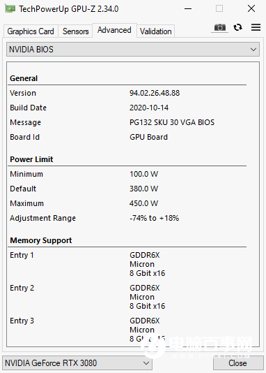 EVGA RTX 3080 BIOS更新：功耗开放到450W