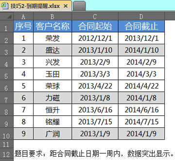 excel AND函数用Excel条件格式实现合同到期提醒