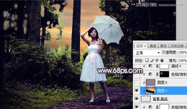 ps调出林中美女照片暗色逆光效果图