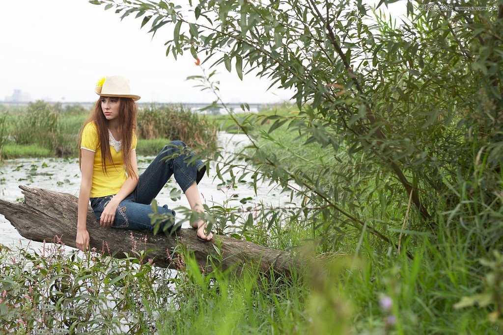 用PS给外景美女人像添加夕阳美景效果