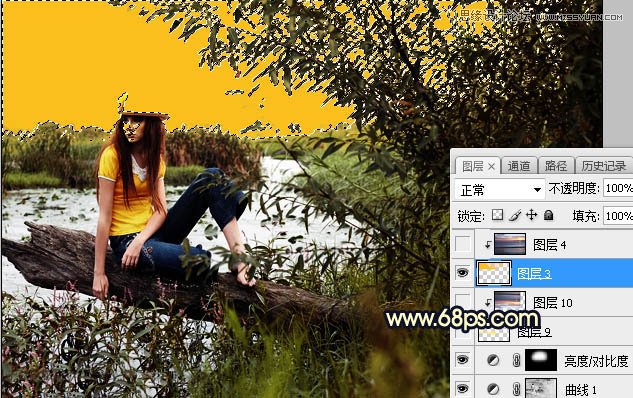 用PS给外景美女人像添加夕阳美景效果