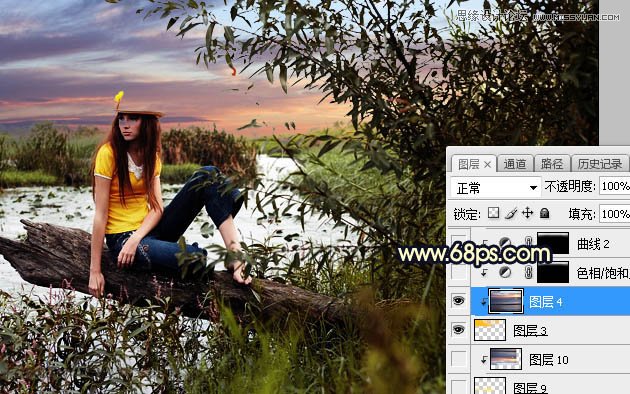 用PS给外景美女人像添加夕阳美景效果