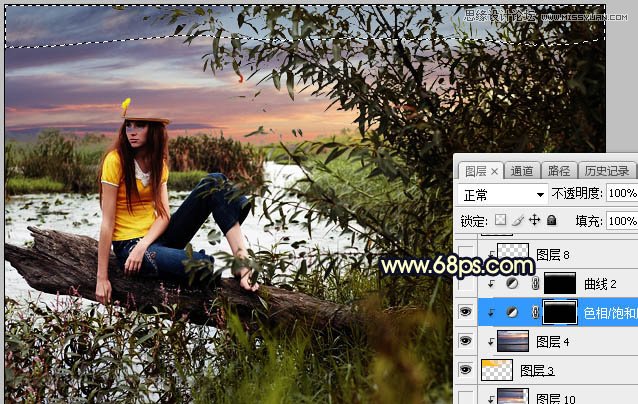 用PS给外景美女人像添加夕阳美景效果