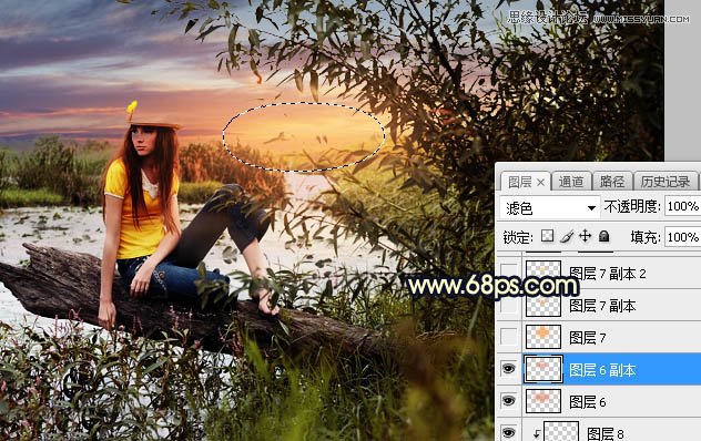 用PS给外景美女人像添加夕阳美景效果