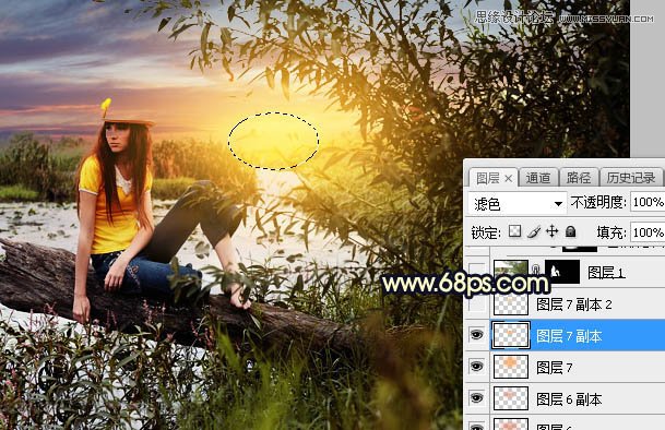 用PS给外景美女人像添加夕阳美景效果