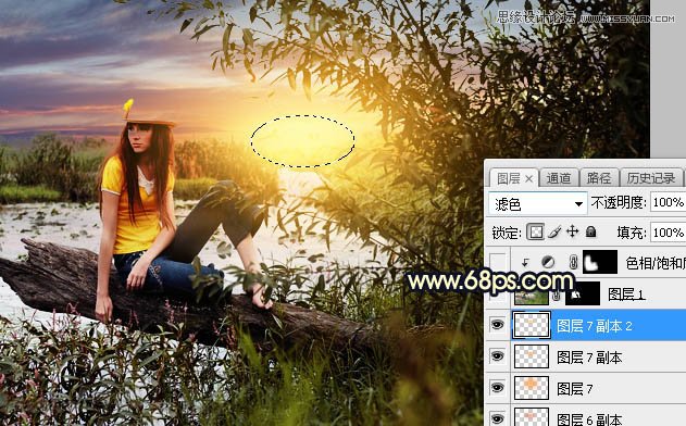 用PS给外景美女人像添加夕阳美景效果