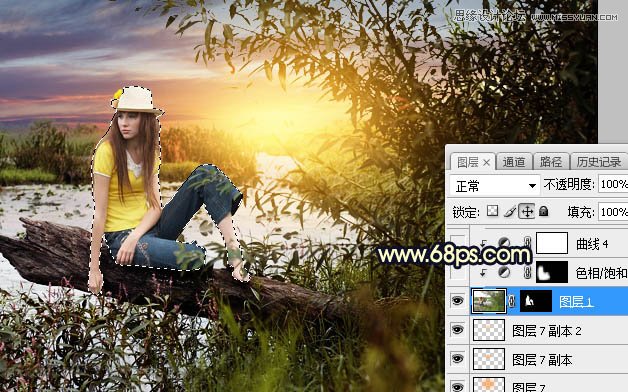 用PS给外景美女人像添加夕阳美景效果