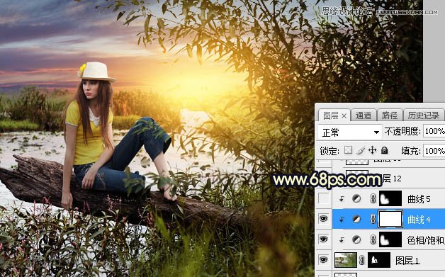 用PS给外景美女人像添加夕阳美景效果