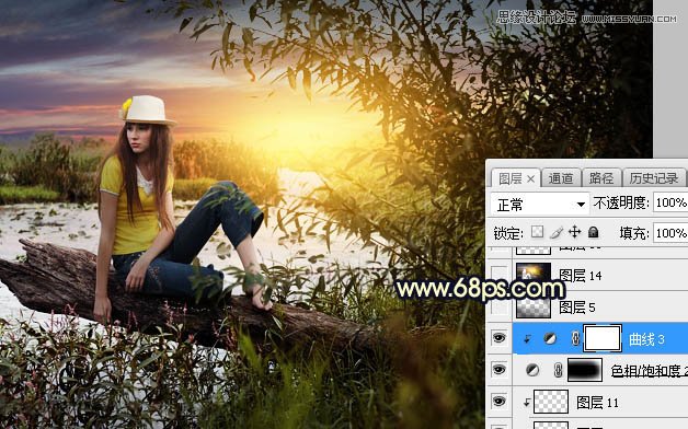 用PS给外景美女人像添加夕阳美景效果