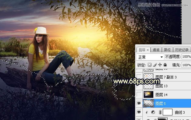 用PS给外景美女人像添加夕阳美景效果