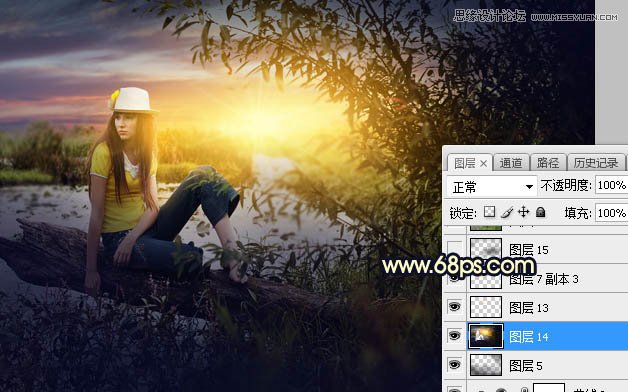 用PS给外景美女人像添加夕阳美景效果