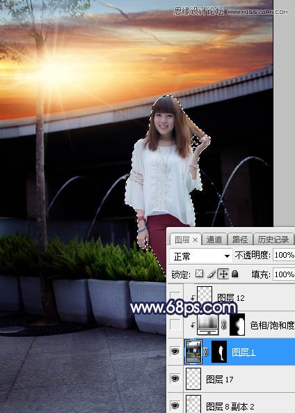 ps给人像照片添加唯美的夕阳景色