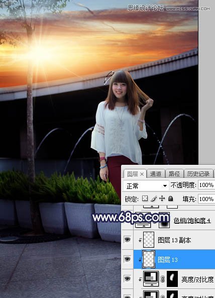 ps给人像照片添加唯美的夕阳景色