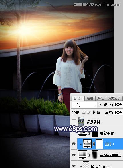 ps给人像照片添加唯美的夕阳景色