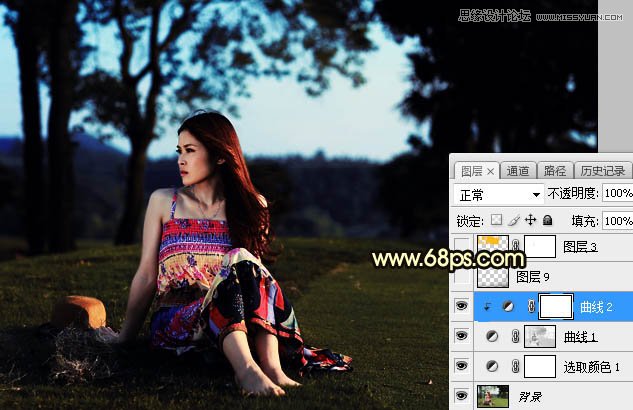 ps给外景草地美女添加夕阳光效效果