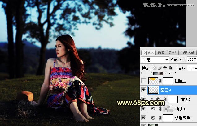 ps给外景草地美女添加夕阳光效效果