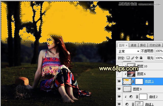 ps给外景草地美女添加夕阳光效效果