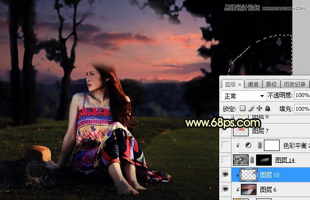 ps给外景草地美女添加夕阳光效效果