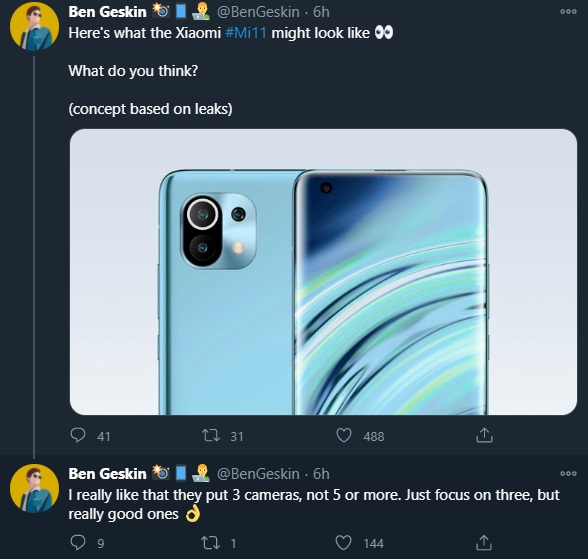 小米 11 首张渲染图出炉，四曲面三摄，前置微打孔