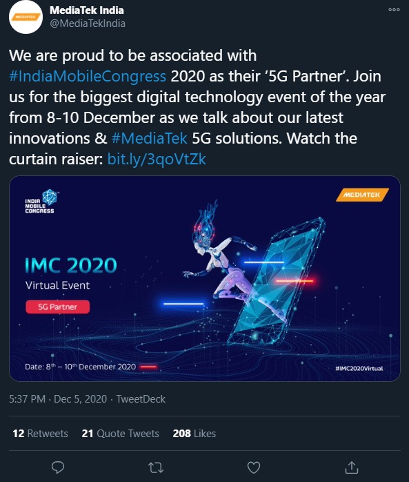 联发科将于 12 月 8 日至 10 日在印度举行 IMC2020