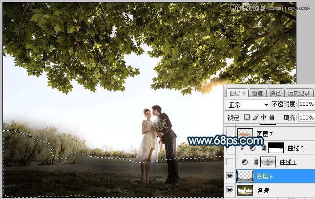 ps合成外景人像唯美的夕阳景色效果