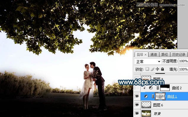 ps合成外景人像唯美的夕阳景色效果