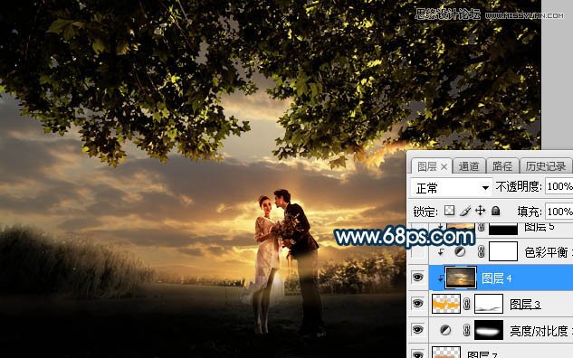 ps合成外景人像唯美的夕阳景色效果