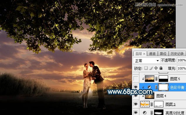 ps合成外景人像唯美的夕阳景色效果