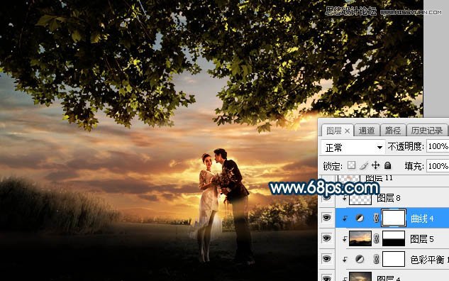 ps合成外景人像唯美的夕阳景色效果