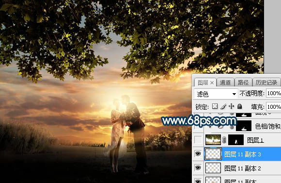 ps合成外景人像唯美的夕阳景色效果