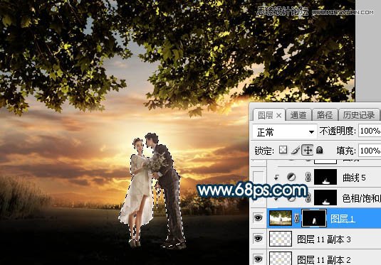 ps合成外景人像唯美的夕阳景色效果