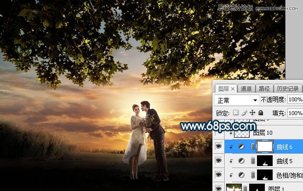 ps合成外景人像唯美的夕阳景色效果