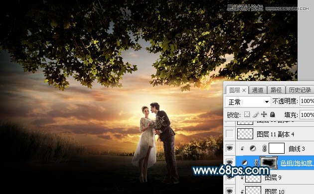 ps合成外景人像唯美的夕阳景色效果