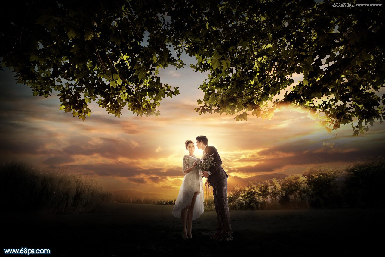 ps合成外景人像唯美的夕阳景色效果