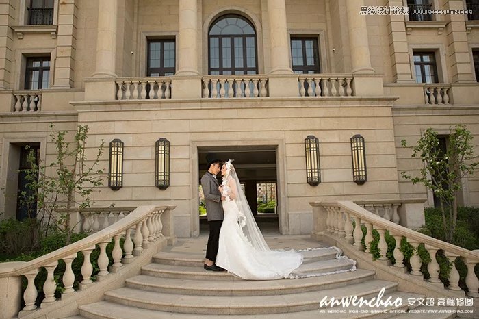 用PS把建筑外景婚片调出夜景唯美效果