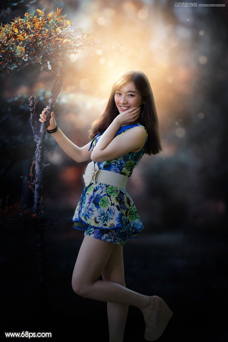 PS调出树下美女照片梦幻逆光效果
