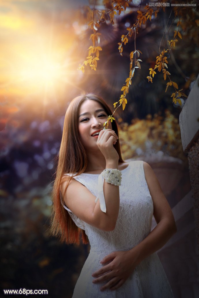 PS给外景人像照片添加阳光装饰效果