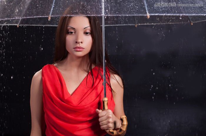 用ps给欧美打伞的人像照片添加夜景效果