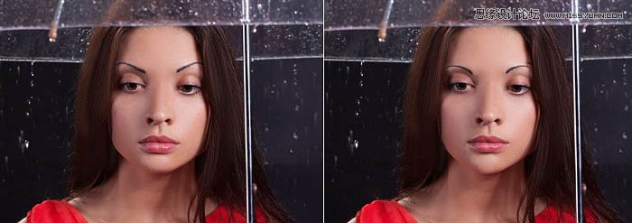 用ps给欧美打伞的人像照片添加夜景效果