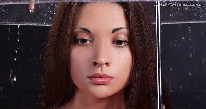 用ps给欧美打伞的人像照片添加夜景效果