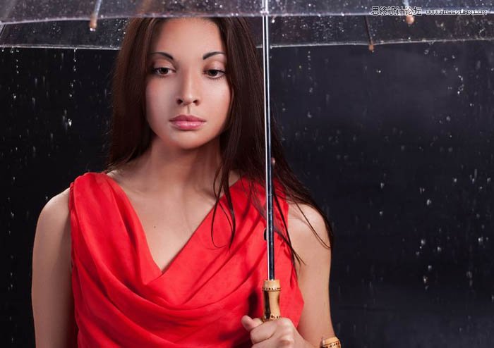 用ps给欧美打伞的人像照片添加夜景效果