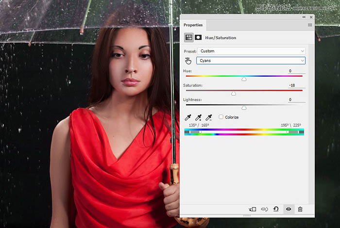 用ps给欧美打伞的人像照片添加夜景效果