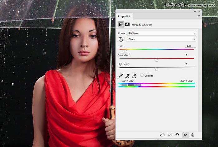 用ps给欧美打伞的人像照片添加夜景效果
