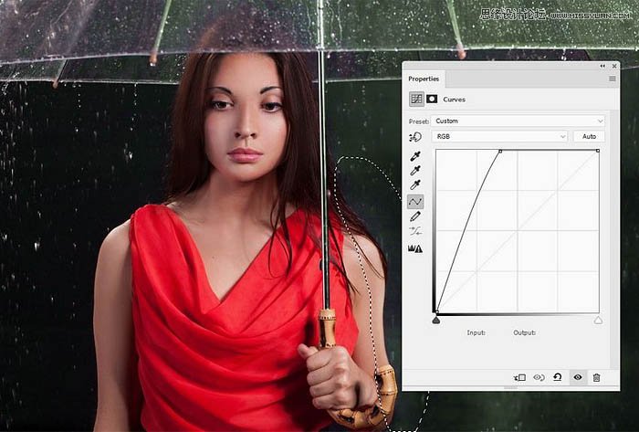 用ps给欧美打伞的人像照片添加夜景效果