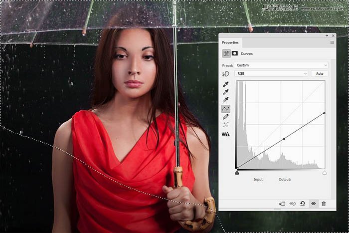 用ps给欧美打伞的人像照片添加夜景效果