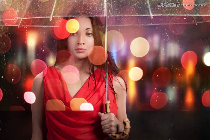 用ps给欧美打伞的人像照片添加夜景效果