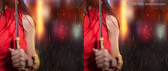 用ps给欧美打伞的人像照片添加夜景效果