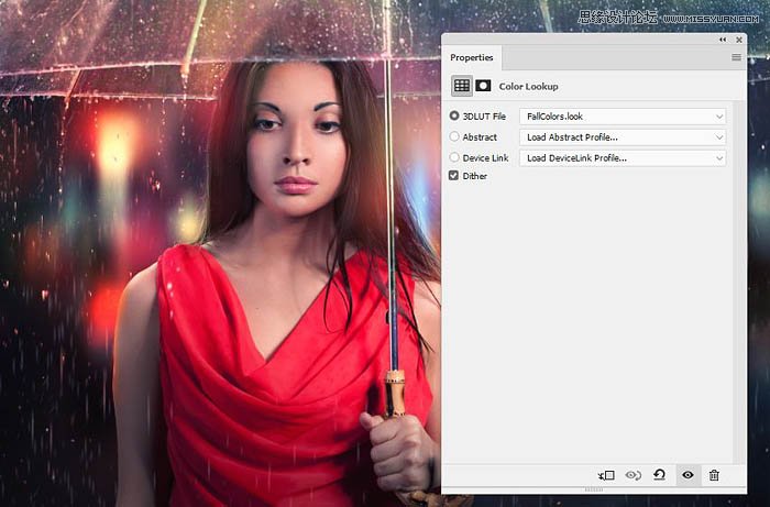 用ps给欧美打伞的人像照片添加夜景效果