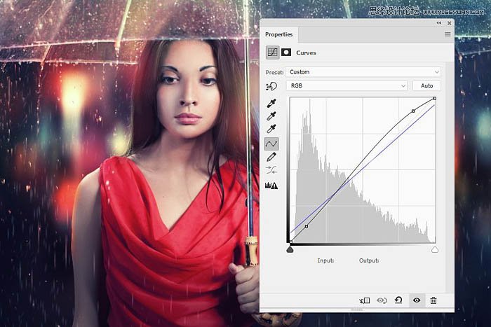 用ps给欧美打伞的人像照片添加夜景效果